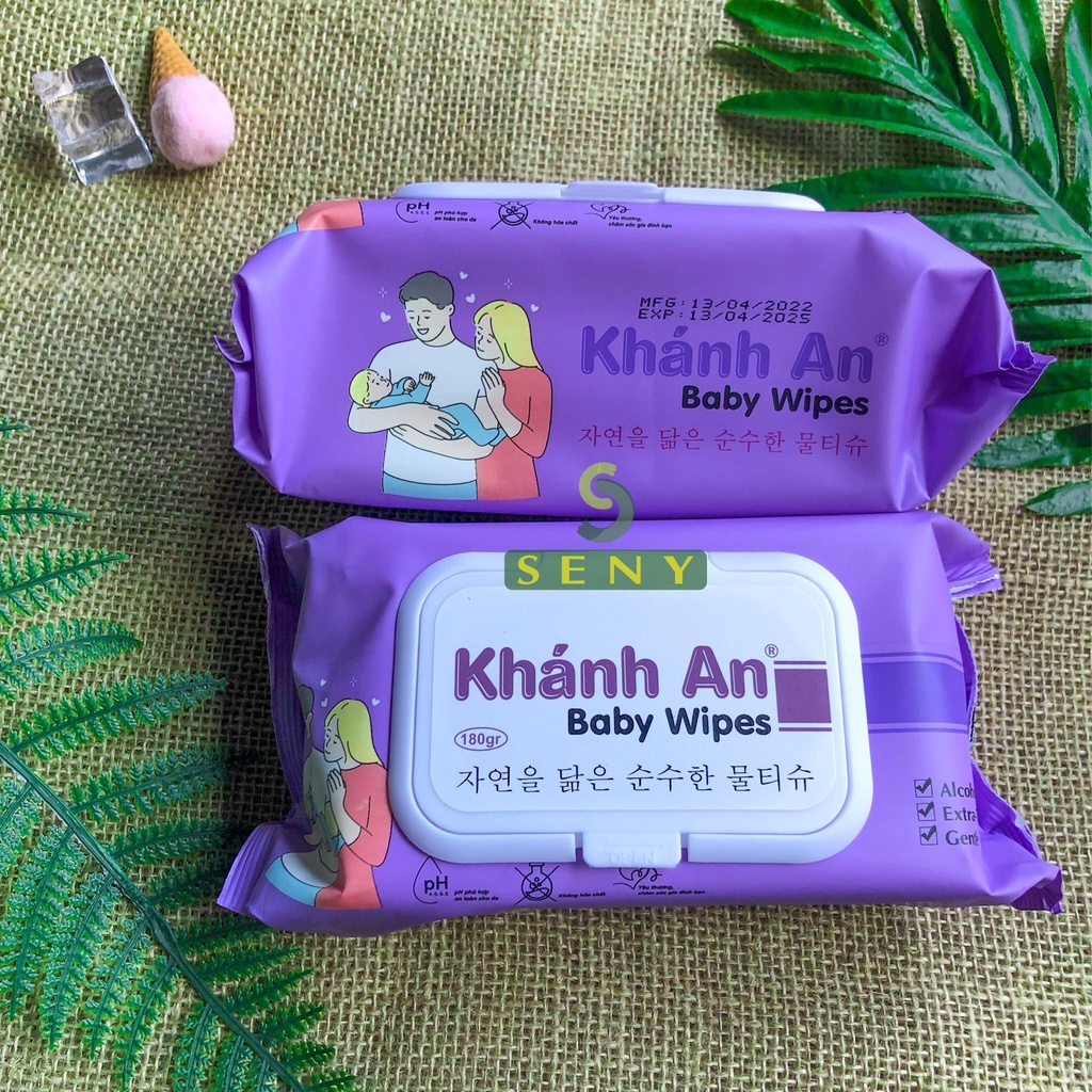 Khăn ướt giấy ướt cho bé trẻ em sơ sinh không mùi an toàn cho da chính hãng Khánh An 180g