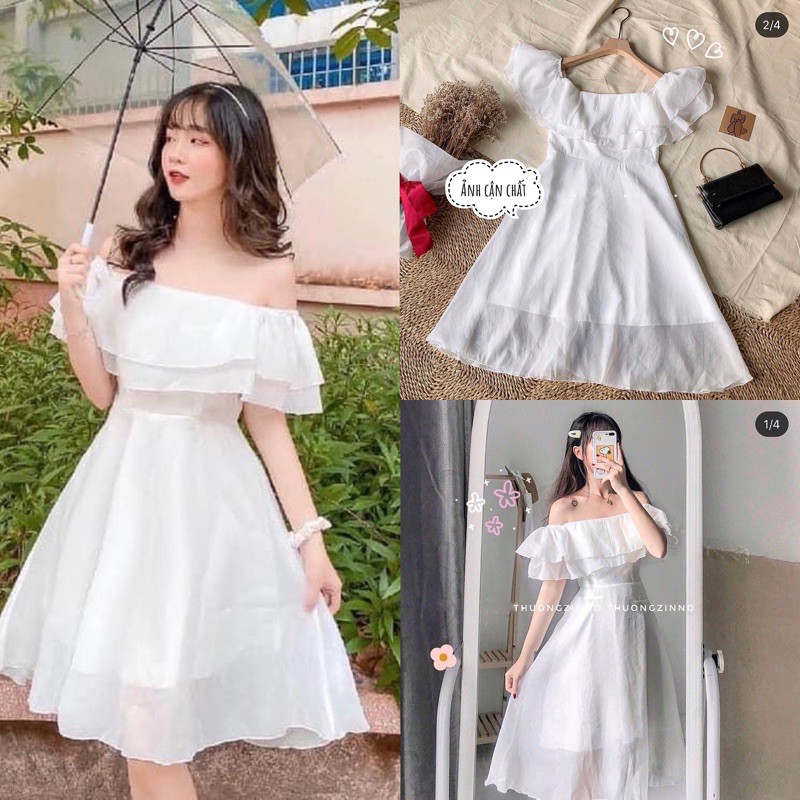 Đầm dự tiệc dáng xoè Váy công chúa trễ vai coan tơ