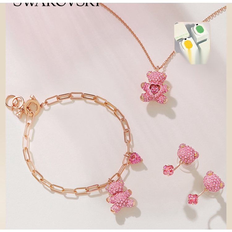 Swarovski Vòng cổ Mặt Gấu Teddy Màu Hồng Xinh Xắn Swarovski Teddy Heart Bear Chuỗi Quà tặng Phiên bản cao Teddy Màu hồng Gấu Bông Trái tim Vòng cổ Trái tim Nữ Gấu Bông Heart Bear Chuỗi xương đòn