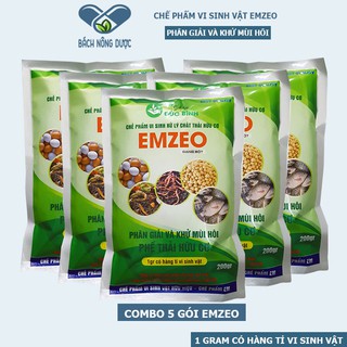 [SIÊU TIẾT KIỆM] Combo 5 Gói Chế Phẩm Vi Sinh EMZEO Dạng Bột Ủ Phân Bón Rác Thải Hữu Cơ, Đậu Nành, Phân Cá Gói 200 Gram