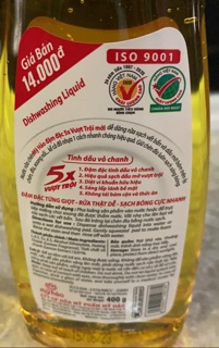 Nước Rửa Chén Mỹ Hảo Chanh 5X Đậm Đặc 400ml