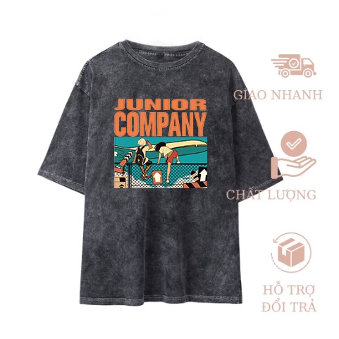 Áo thun Wash junior company ZinVG Shop , Áo thun unisex nam nữ form rộng oversize chất liệu Cotton