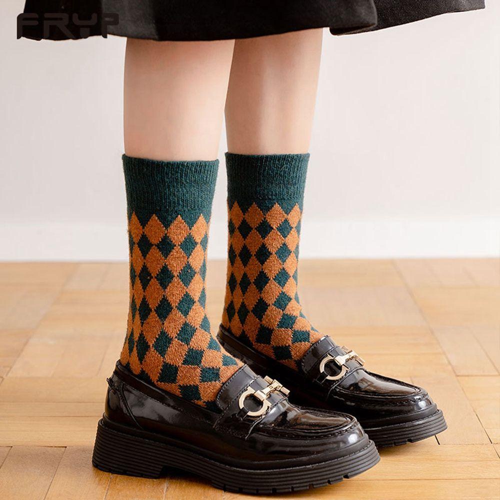Vớ Mùa Đông Dày Dặn Thoải Mái Họa Tiết Lưới Hình Thoi VANES1 Phong Cách Anh Quốc Cổ Điển Cho Nữ