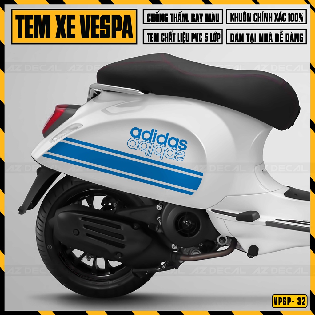 Tem Dán Xe Vespa Mẫu Adidas | VPSP32 | Deca Rời Vespa Sprint / Primavera Đẹp, Cắt Khuôn Sẵn Dễ Dán