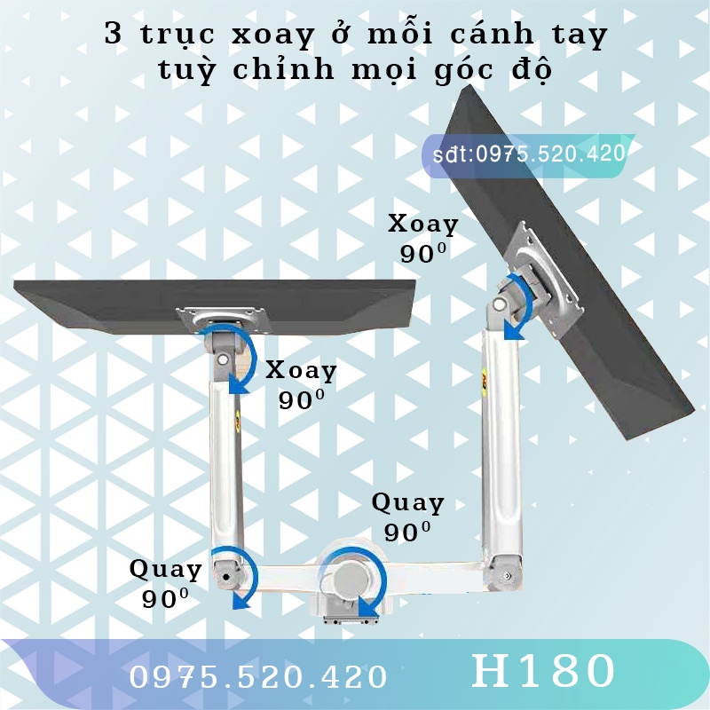 H180 - Giá treo 2 màn hình [17-35 inch]/ Giá đỡ 2 màn hình/ Phiên bản 2 tay của H100 [Cao cấp hơn M052 M074 F160]