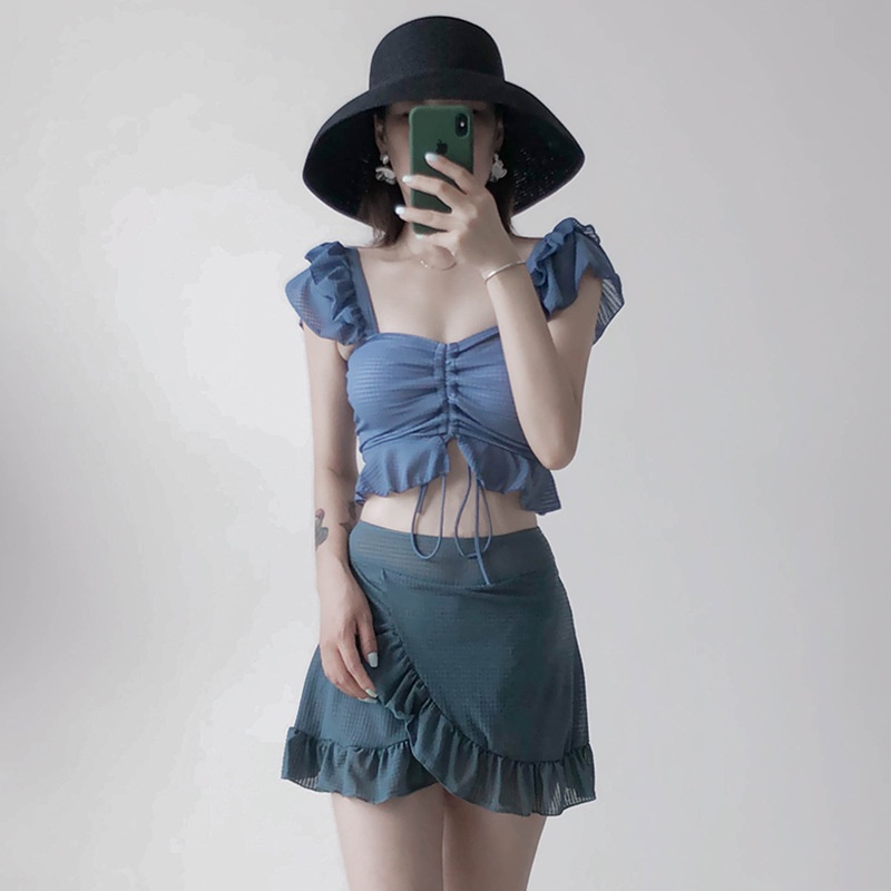 Bộ Đồ Bơi Dây Rút Xếp Ly Quyến Rũ Thời Trang Hè Cho Nữ
