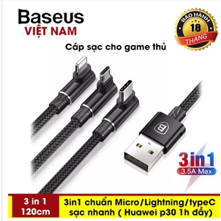 Cáp sạc đa năng gập 90 độ baseus 3 đầu lightning-microusb-type c dài 120cm hỗ trợ vừa sạc vừa chơi game
