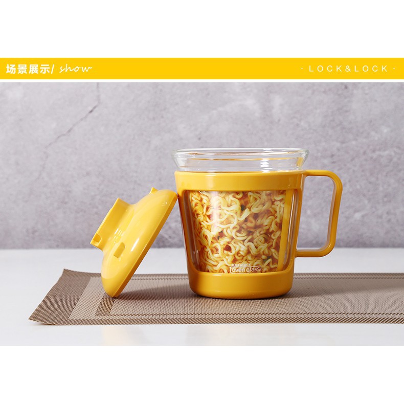 Ly ăn mỳ thuỷ tinh Lock&Lock chịu nhiệt Easy Cook 550ml - Màu Vàng - RAMEN CUP - LLG480W