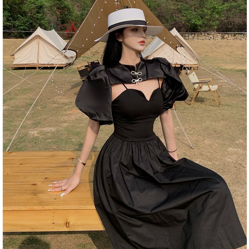 Đầm dáng xòe tay ngắn midi Emilyshop