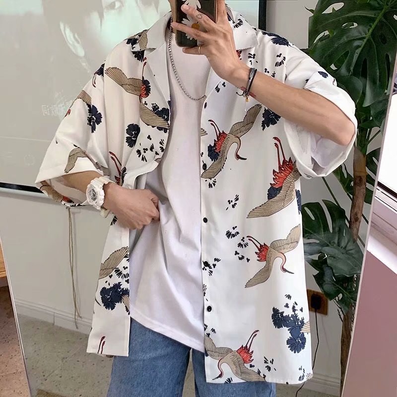 Áo sơ mi tay ngắn in họa tiết thời trang cho nam size m-3xl