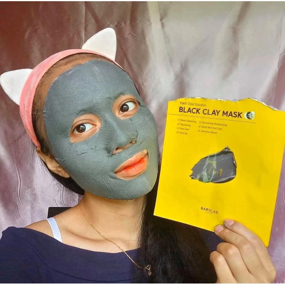 Mặt nạ đất sét sáng da se khít lỗ chân lông 7 in 1 Barulab Black Clay Mask - Full Hộp (5 Miếng)