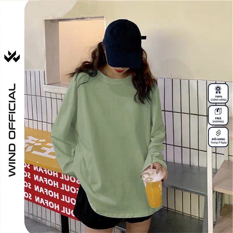 Áo thun tay dài WIND phông unisex form rộng Trơn cotton nam nữ oversize ulzzang