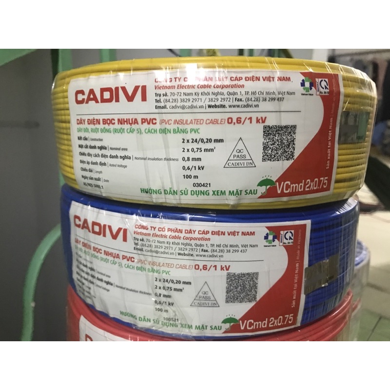Dây điện cadivi đôi 2x0.75 có 2x24 sợi đồng bên trong  VCMD2X0.75