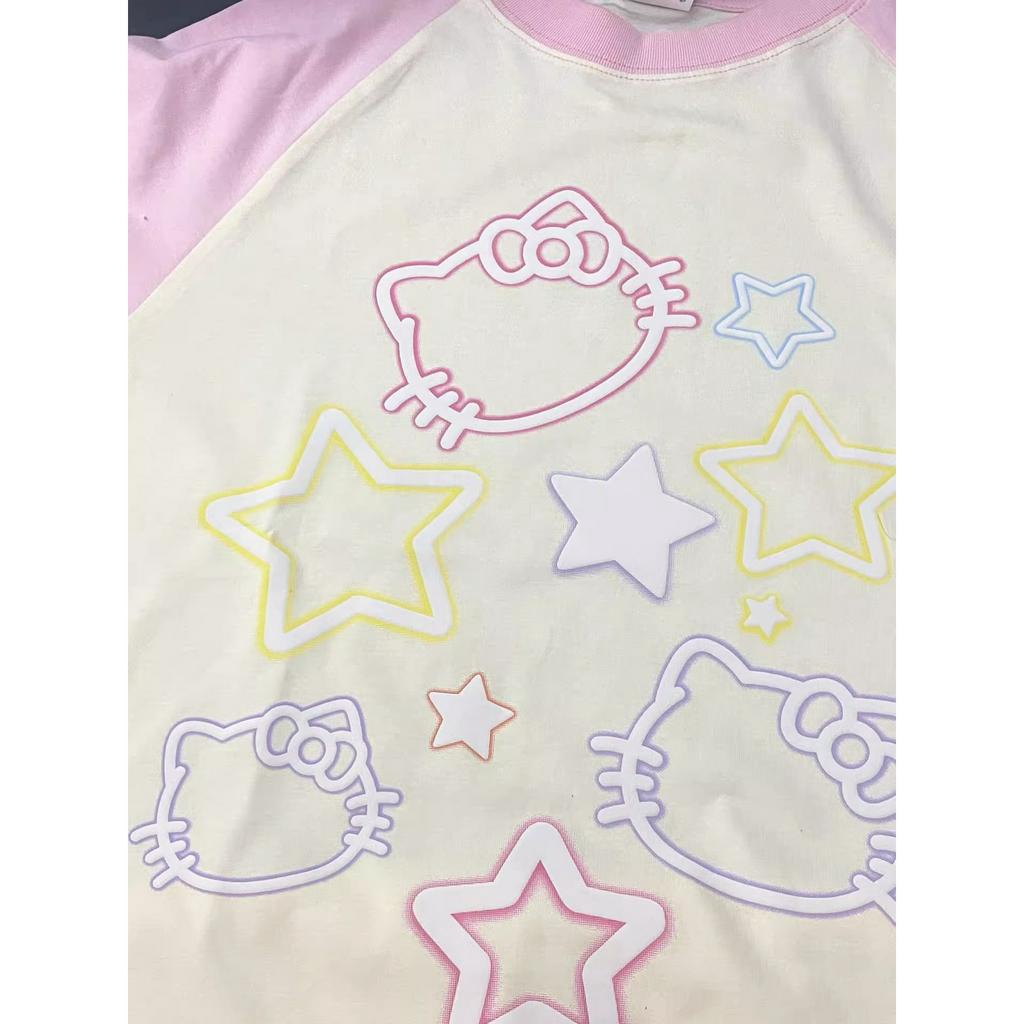 Ethelgirl Áo Thun unisex Dáng Rộng Tay Cộc In Họa Tiết Mèo Thời Trang Hàn Quốc