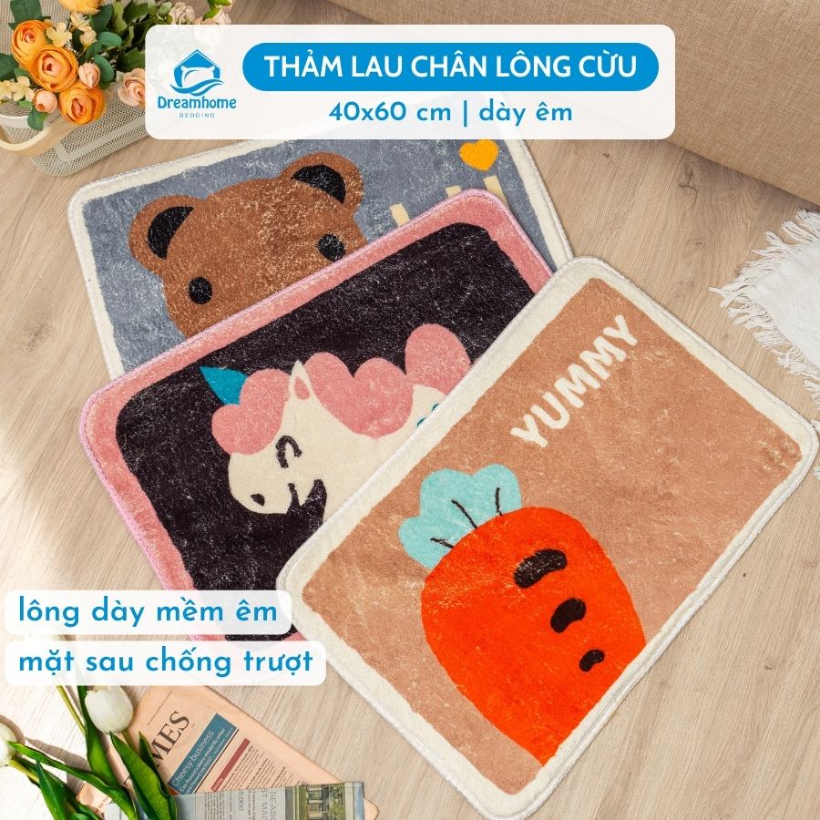 Thảm chùi chân lông cừu 3d DREAMHOME chống trượt, thấm nước tốt cho nhà bếp, nhà tắm, phòng khách size 40x60
