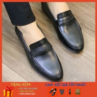 {ĐẾ KHÂU CỰC BỀN} Giày lười nam công sở cao cấp màu đen trơn🎁 Đế Cao Su Đúc 3cm