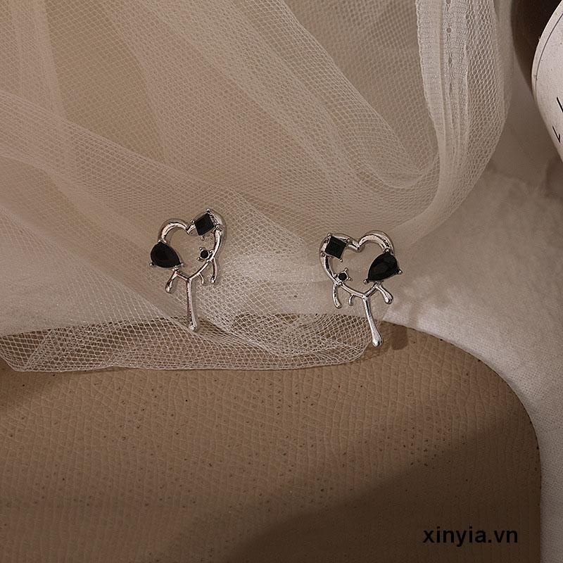 Bông tai mạ bạc 925 hình trái tim thời trang phong cách Hàn Quốc cho nữ