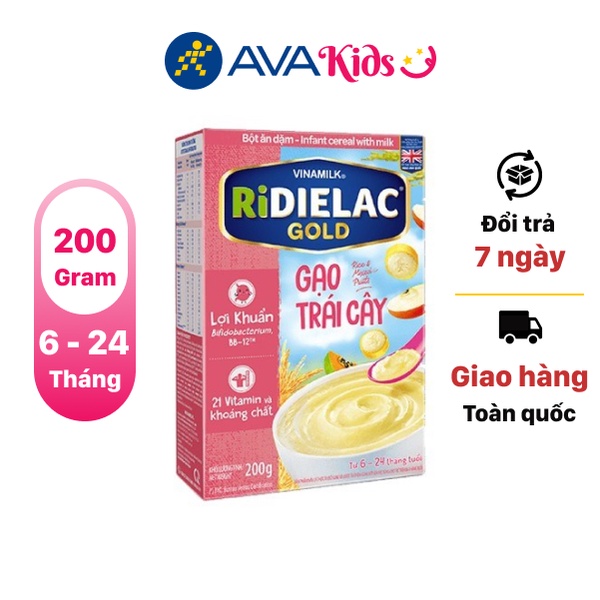 Bột ăn dặm Vinamilk Ridielac Gold gạo trái cây hộp 200g (6 - 24 tháng)