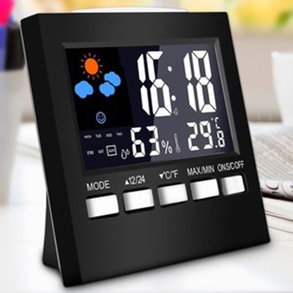 Đồng hồ báo thức để bàn có nhiệt độ và độ ẩm Cảm biến âm thanh bật sáng đèn nền đồng hồ tiện lợi