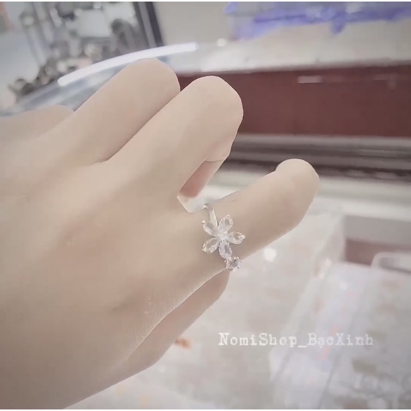 Nhẫn Bạc Hoa đá cho nữ. Hoa 5 cánh Freesize nhẹ nhàng lấp lánh Xinh đẹp cuốn hút Mainomi Shop Bạc Xinh