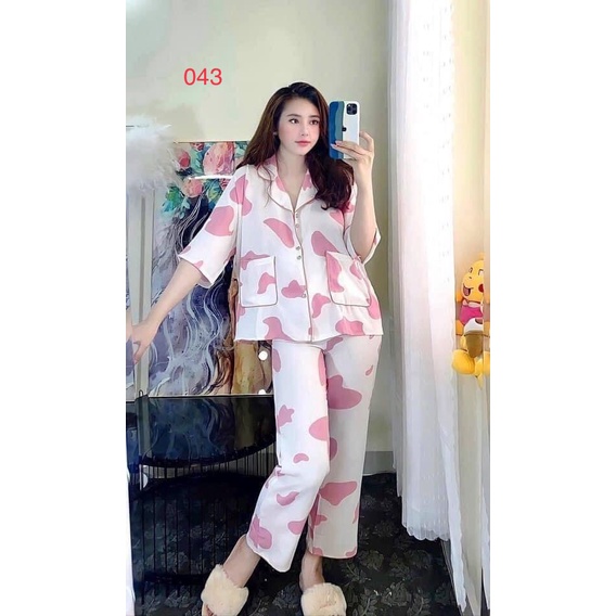 Bộ pijama LỤA pha ĐŨI- BỘ ÁO TAY NGẮN - QUẦN DÀI mặc nhà  mềm mại dễ thương | BigBuy360 - bigbuy360.vn