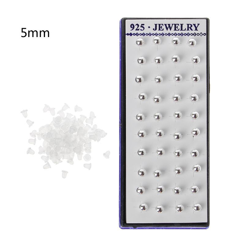 YOI*20 Pairs 925 Silver Plated Tiny Round Ball Stud Earrings Hypoallergenic Jewelry