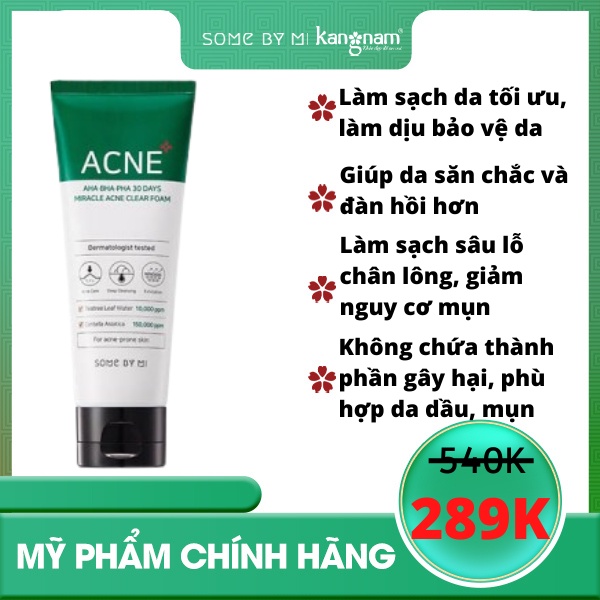 Sữa Rửa Mặt Some By Mi AHA-BHA-PHA 30 Days Miracle ACNE Clear Foam 100ml