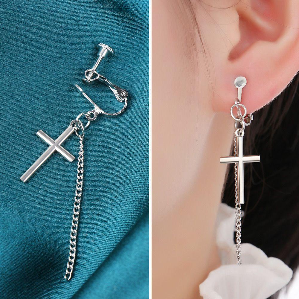 Khuyên Tai Chuỗi Xích Hình Thánh Giá Siêu Ngầu Không Xỏ Lỗ Cá Tính Cho Nữ