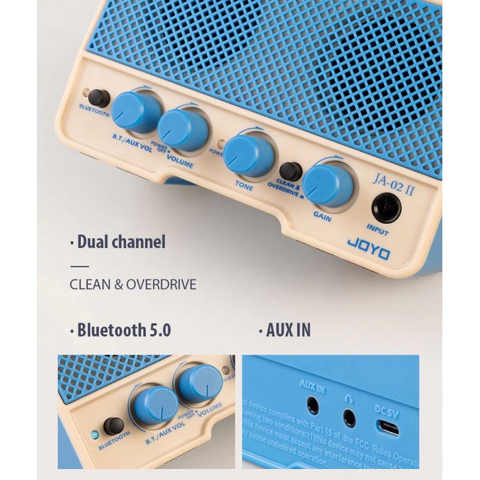 JOYO JA-02 II 5W - Loa Amply Mini Guitar Điện Dual Channel Clean & Overdrive Pin Sạc TypeC, Bluetooth 5.0 AUX IN