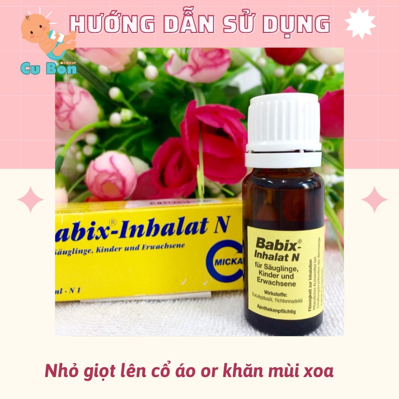 Tinh dầu chống cảm ho cảm cúm mũi họng Babix - inhalat N 10ml, Đức cho bé từ 4 tuần tuổi nhỏ giọt lên áo hoặc yếm cho bé