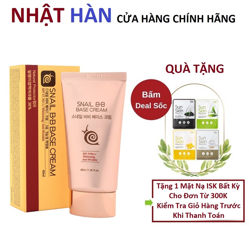 Kem nền BB Ốc sên giúp da sáng mịn và chống lão hóa Bidameun Snail BB Base Cream SPF37 PA++ 40ml
