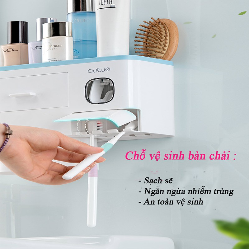 Bộ Nhả Kem Đánh Răng Tự Động Oenon - Kệ Dán Tường Đựng Đồ Nhà Tắm, Khay Đựng Bàn Chải Cốc Đánh Răng Cao Cấp