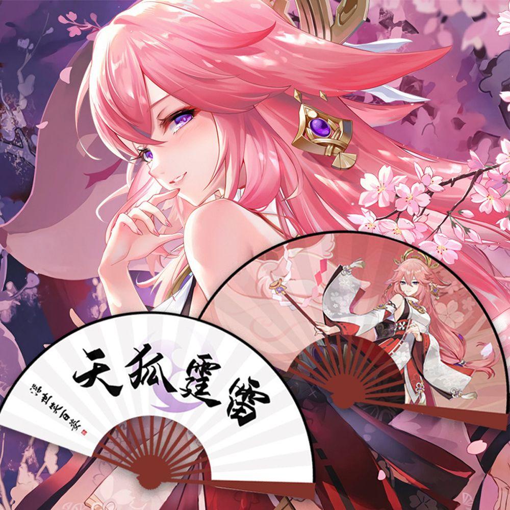 Quạt Gập Cầm Tay Hai Mặt Thủ Công Đa Năng Thanh Lịch Làm Quà Tặng Mùa Hè Cho Genshin Va Chạm Genshin AVALENTINE