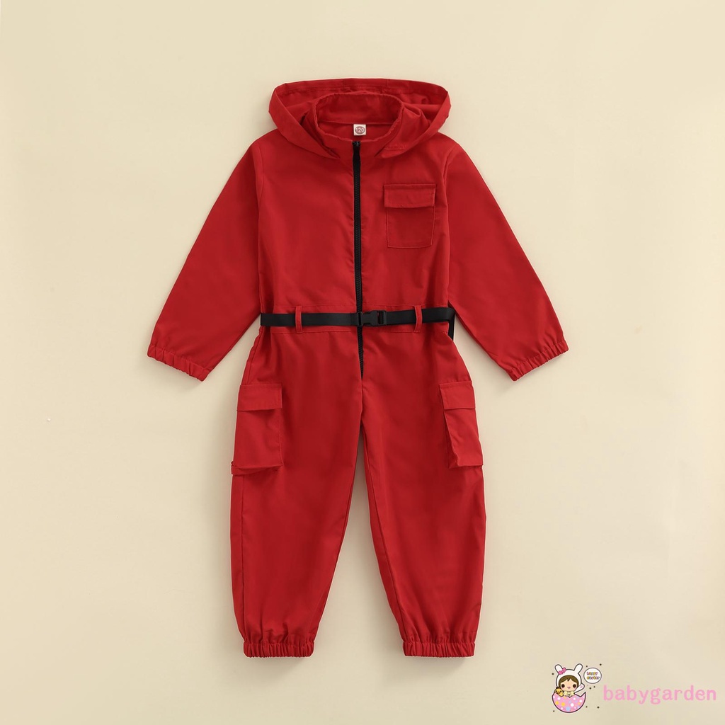 Bộ đồ liền thân tay dài có mũ trùm màu trơn phối khóa kéo thời trang thích hợp cho bé 2-8 tuổi