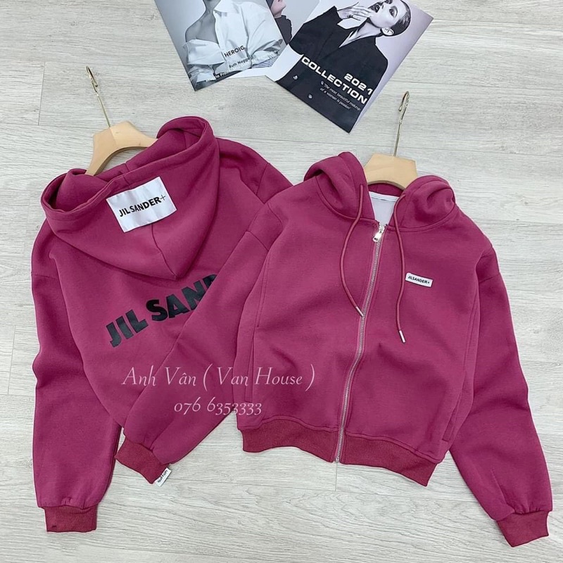 Áo khoác bomber nỉ thu đông có mũ Jil Sander 3 màu trẻ trung