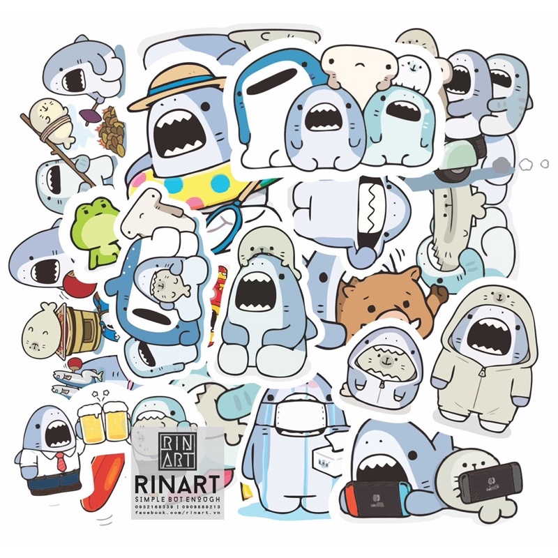 SET 100 STICKER CÁ MẬP NHẬT BẢN SIÊU DỄ THƯƠNG DÁN TRANG TRÍ ĐIỆN THOẠI LAPTOP VALI MŨ BẢO HIỂM XE MÁY TỦ KỆ,...