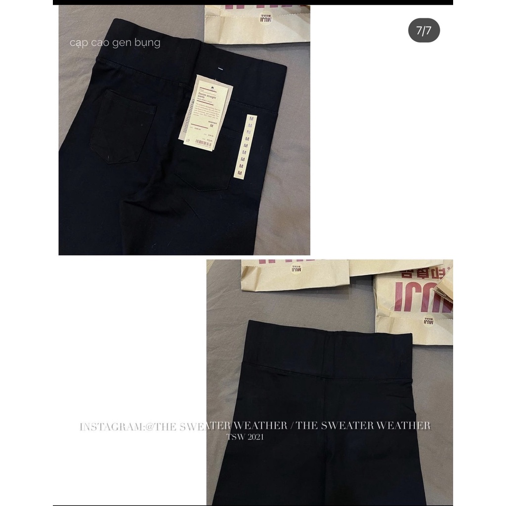 (Ảnh thật) Quần legging đen cạp cao gen bụng chất dày full túi giấy Mu ji hàng cao cấp Quảng Châu, quần legging cạp cao