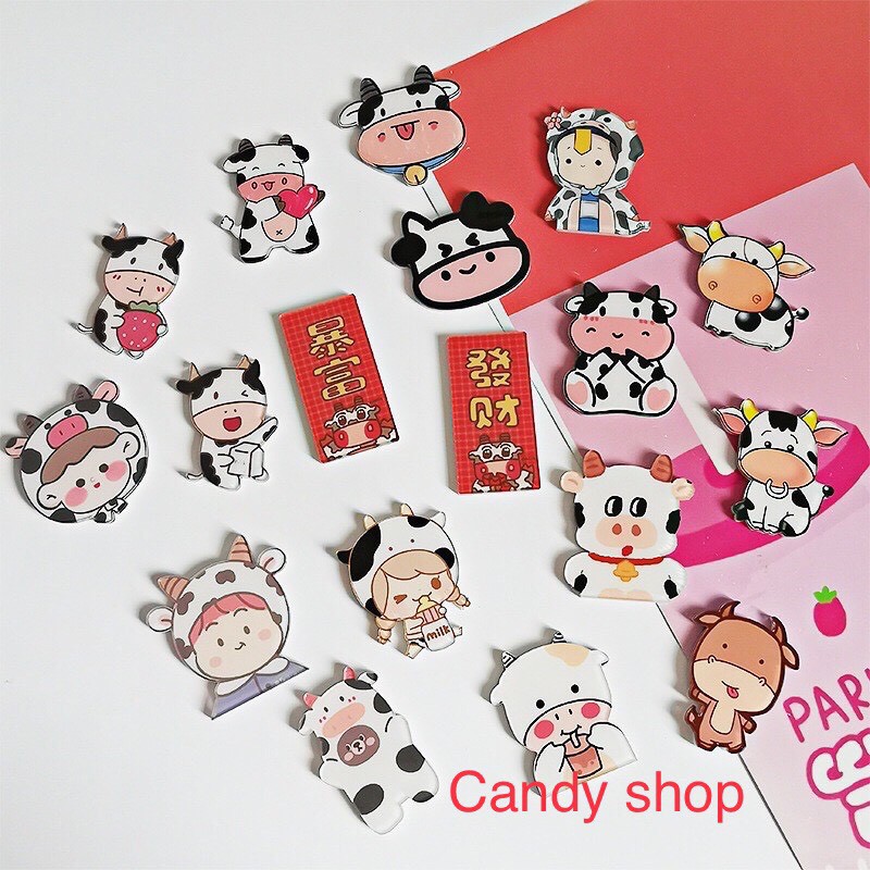 Sticker huy hiệu bò sữa cute