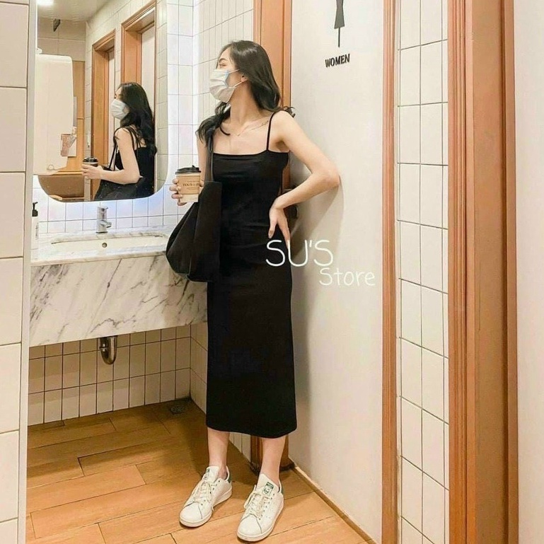 Váy body len tăm 2 dây dáng dài HN121