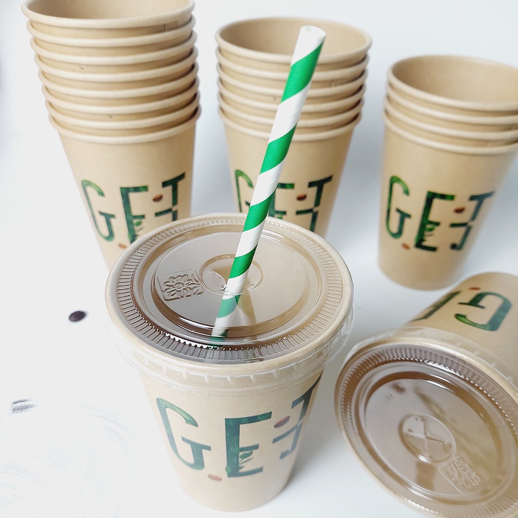 50 chiếc cốc giấy có nắp bằng GET nâu 240ml - 8oz NHẬP KHẨU HÀN QUỐC