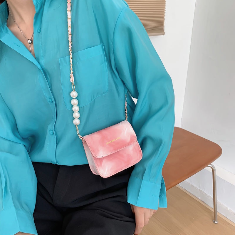 Túi đeo chéo mini ngọc trai túi hộp vuông dây xích túi đựng son