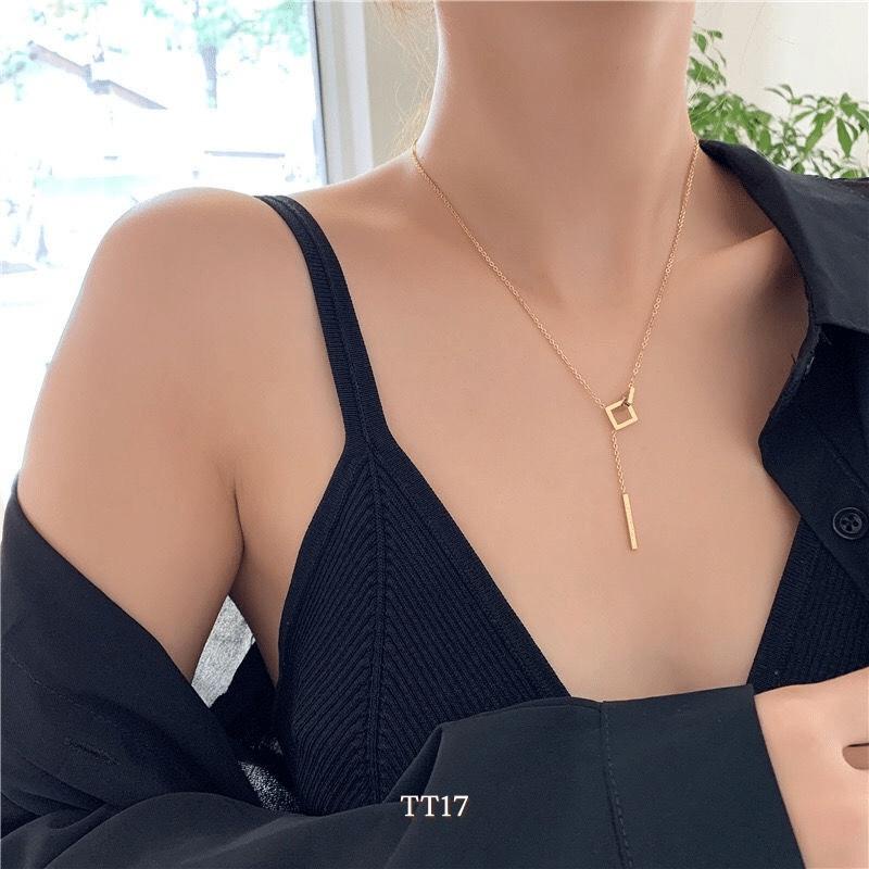 [KHÔNG ĐEN GỈ] Dây chuyền Titan dài mặt vuông đơn giản sang trọn Mely TT17