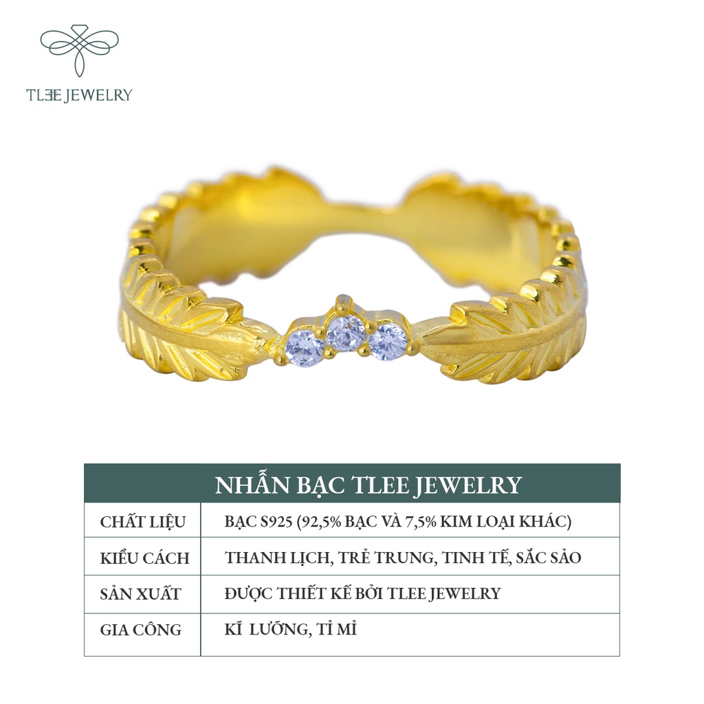 Nhẫn bạc nữ TLEE lá hena mạ vàng 14k cao cấp NCJ A0142