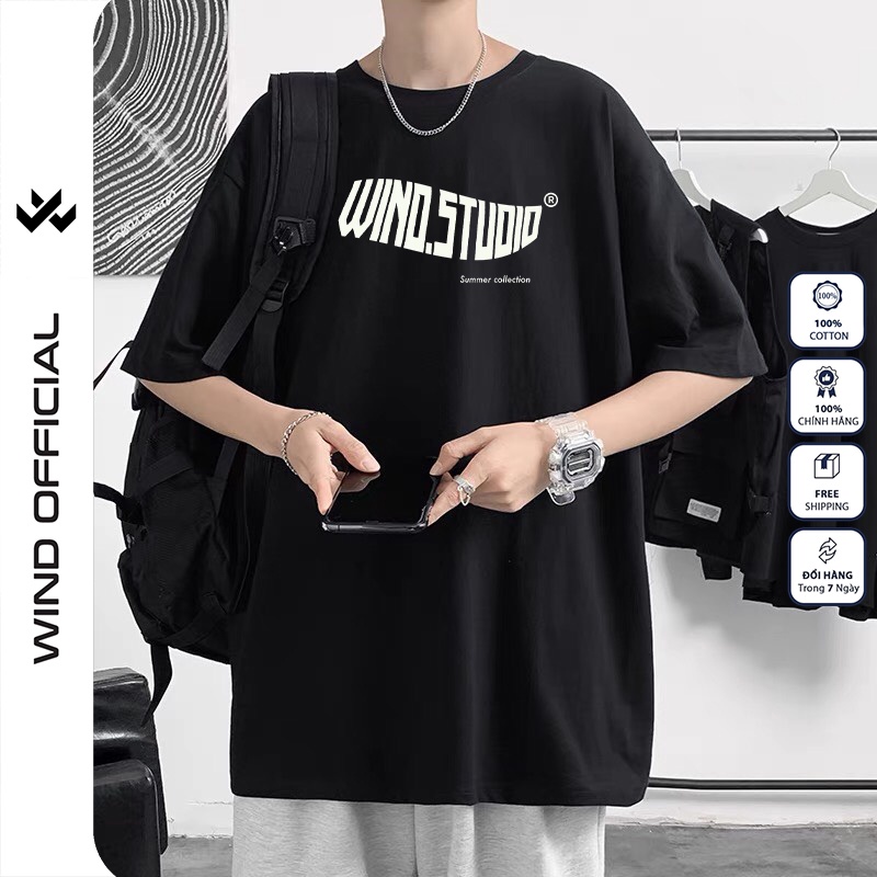 Áo phông unisex form rộng WIND tay lỡ oversize thun 100% cotton Studio nam nữ ulzzang | BigBuy360 - bigbuy360.vn