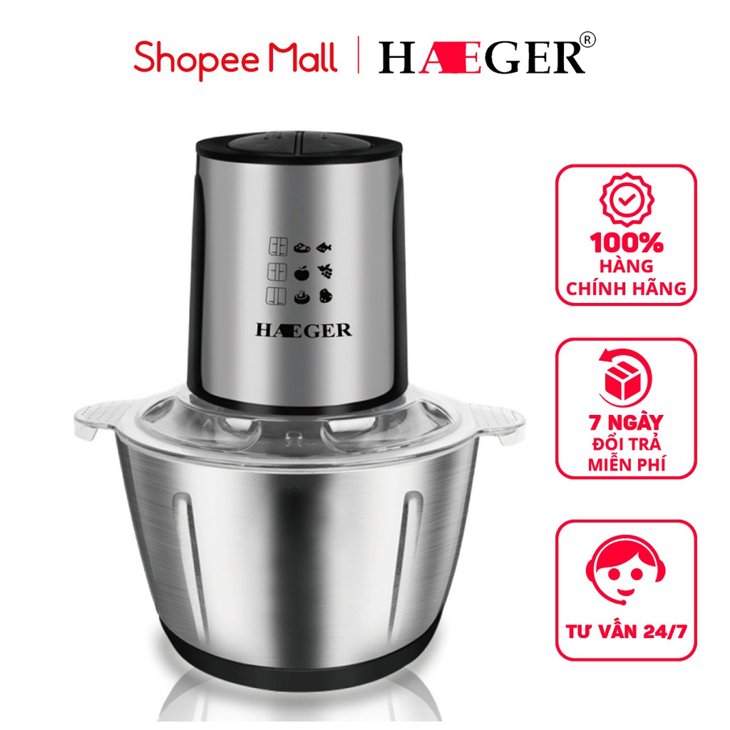 [Mã ELHADEV giảm 4% đơn 300K] Máy Xay Thịt,ngũ cốc HAEGER HG-7113 (3L) Công Xuất 250w bằng thép đa năng