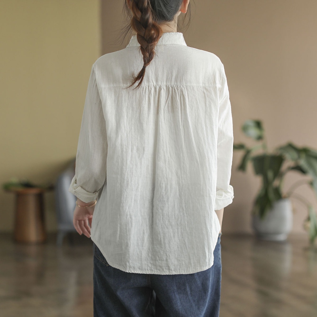 Áo Sơ Mi Cotton Nguyên Chất Tay Dài Thêu Hoa Đơn Giản Nghệ Thuật Thời Trang Mới 2022 Kích Thước M-3xl