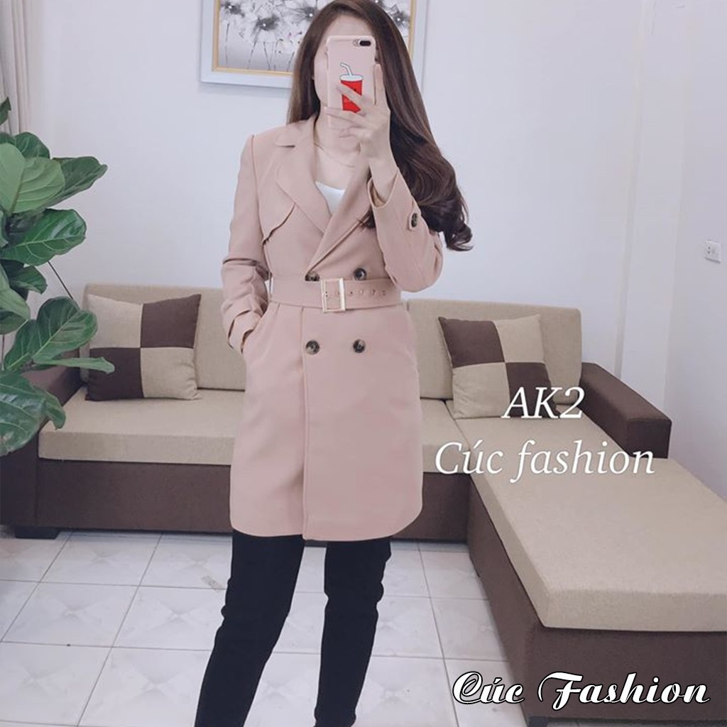 Áo mangto kaki nữ dáng ngắn công sở cao cấp Cúc Fashion AK2 mangto đai dập