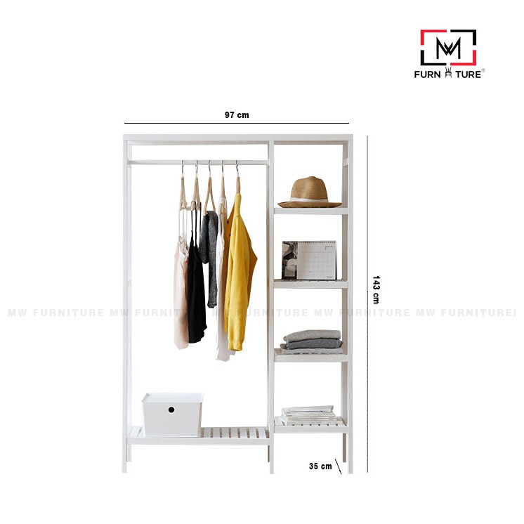 Tủ treo quần áo liền kệ 5 tầng màu Trắng/Đen - MW FURNITURE - Nội thất căn hộ