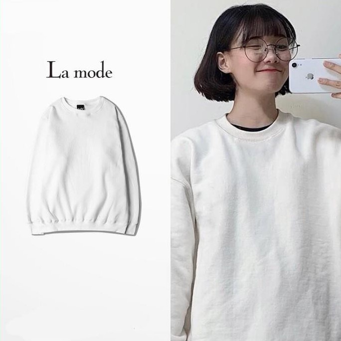 Áo Sweater Nam Nữ Unisex Dài Tay Trơn Basic Form Rộng Nỉ Bông Dày Dặn - La mode