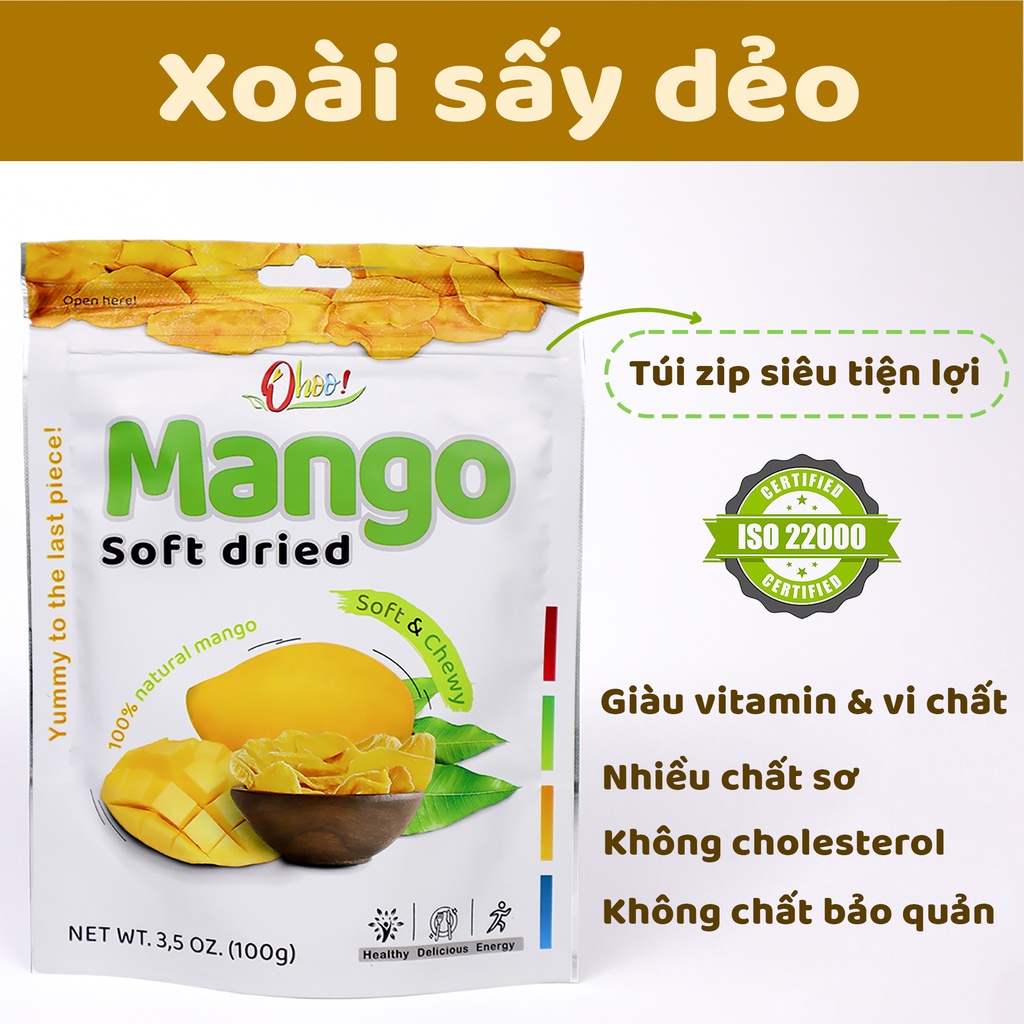 [COMBO 3] Xoài Sấy Dẻo Ohoo Vị Thơm Tự Nhiên, Trái Cây Sấy, Đồ Ăn Vặt Healthy